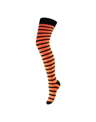 Neon Black & Orange Striped Over The Knee Socks