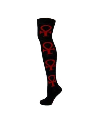Red Cross on Black Over The Knee Socks