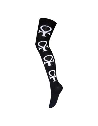 White Cross On Black Over The Knee Socks