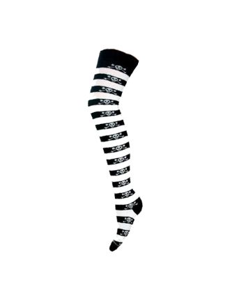 Small Skull On Stripe Over The Knee Socks