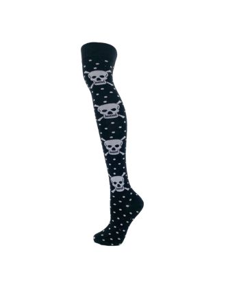 Skulls With Assorted Dots Over The Knee Socks