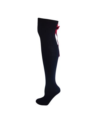 Long Plain Assorted Ribbon On Black Design Over The Knee Socks