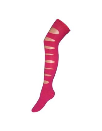 Plain Fushia Slashed Design Over The Knee Socks