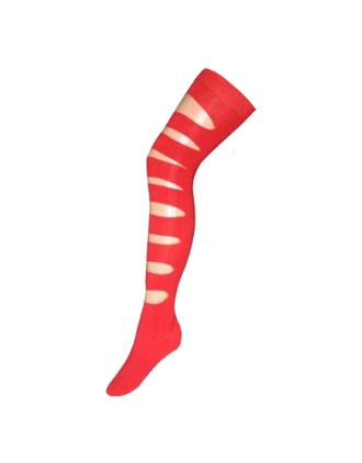Plain Red Slashed Design Over The Knee Socks
