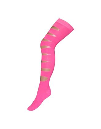 Plain Assorted Neon Colours Slashed Design Over the Knee Socks