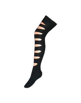 Plain Black Slashed Design Over The Knee Socks
