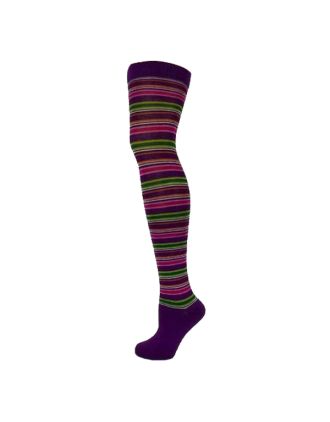 Multi Stripe Assorted with Green Over The Knee Socks