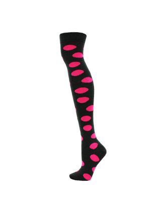 Neon Fushia Dots On Grey Design Over the Knee Socks