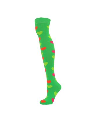 Over The Knee Neon Hearts On Neon Green Socks