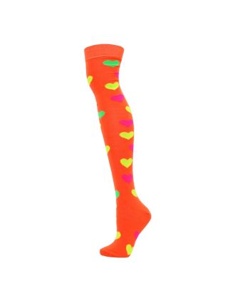Over The Knee Neon Hearts On Neon Orange Socks