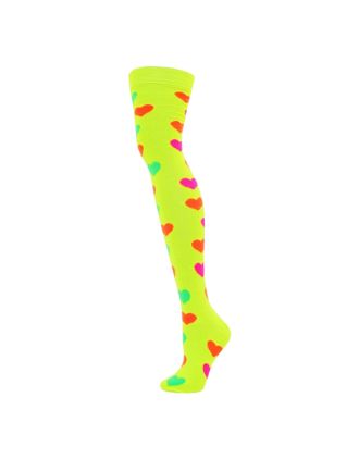 Over The Knee Neon Hearts On Neon Yellow Socks