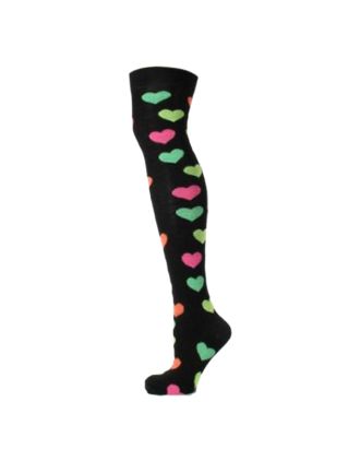 Neon Hearts Assorted On Dark Base Design Over the Knee Socks