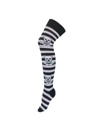 White Skull Stripe Over The Knee Socks