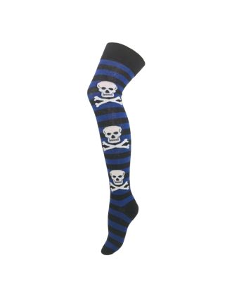 Blue Skull Stripe Over The Knee Socks