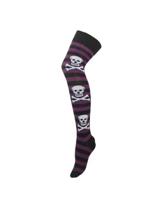 Purple Skull Stripe Over The Knee Socks