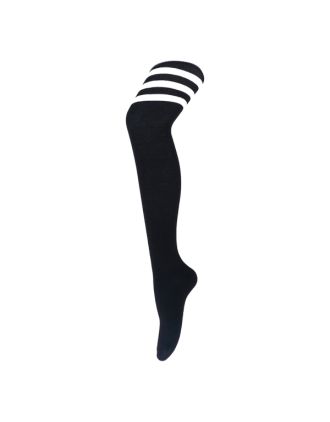 Ladies Over The Knee White Stripe On Black Socks