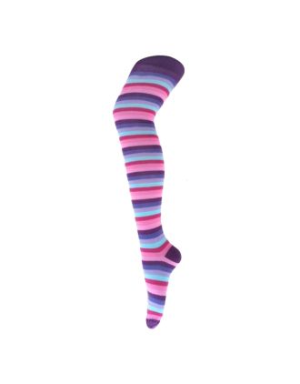 Purple Rainbow Thin Stripe Over The Knee Socks