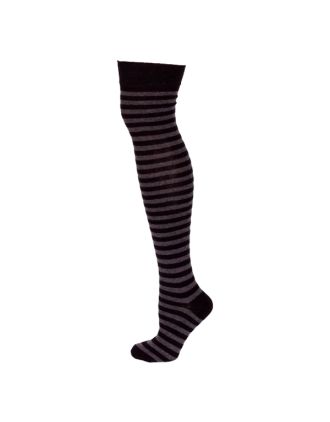 Ladies Striped Over The Knee Socks (Black and Grey)