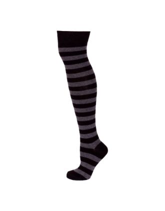 Black & Dark Grey Thick Striped Over The Knee Socks