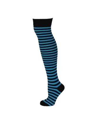 Black & Turquoise Thin Stripe Over The Knee Socks