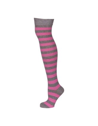 Pink and Grey Thick Striped Over the Knee Socks
