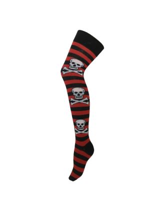 Red Skull Stripe Over The Knee Socks