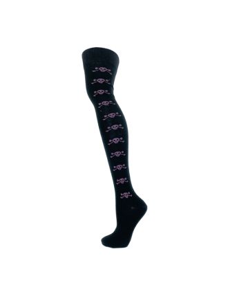 Purple Small Skull and Bones On Black Over The Knee Socks