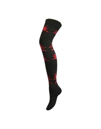 Red Spider on Black Over The Knee Socks