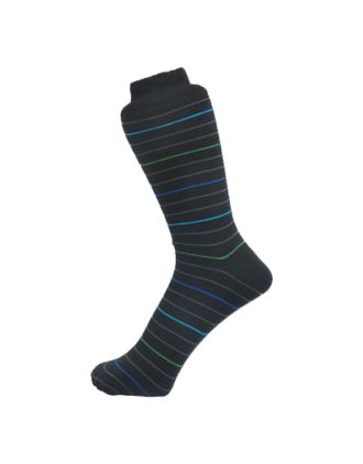 Men's Very Thin Blue Green Grey Stripes on Black Ankle Socks