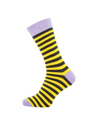 Men's Yellow And Grey Thin Stripe Ankle  Socks