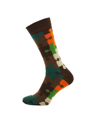 Men's Brown Jigsaw  Puzzle Ankle Socks