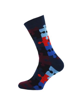 Men's Navy Jigsaw Puzzle Ankle Socks