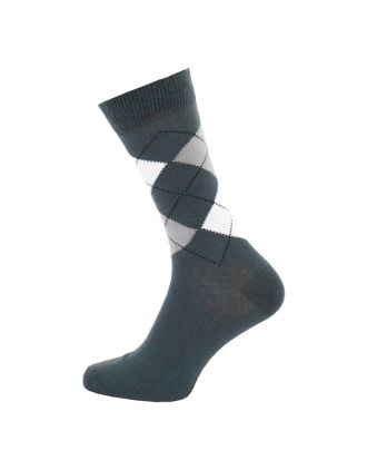 Men's White On Grey Argyle Ankle Sock