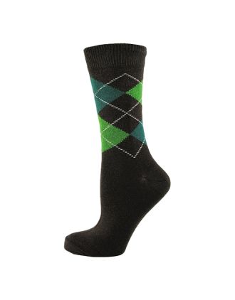 Men's  Green On Brown Argyle Ankle Socks