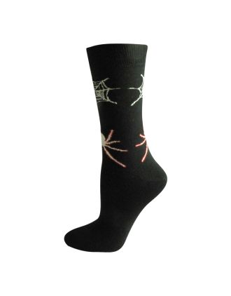 Men's Black With White Big Spider And Web Ankle Socks