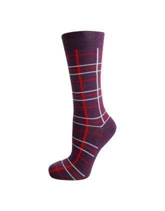 Men's Purple With Red And White Check Striped Designed Ankle Socks
