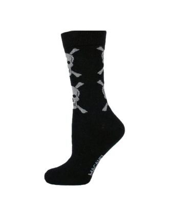 White Large Skull on Black Men's Ankle Socks