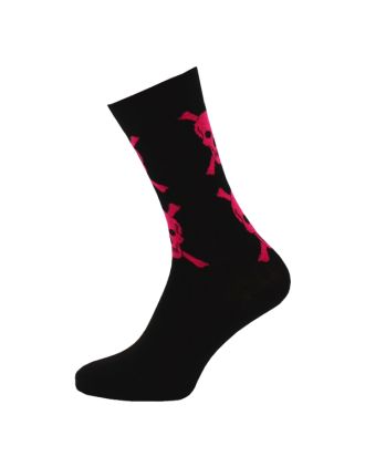 Fuchsia Skull On Black Men Ankle Socks 