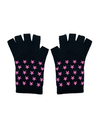 Pink stars on Black Short Gloves