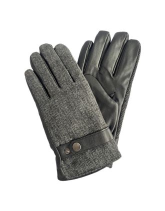 Herringbone Design Buttoned Grey Gloves