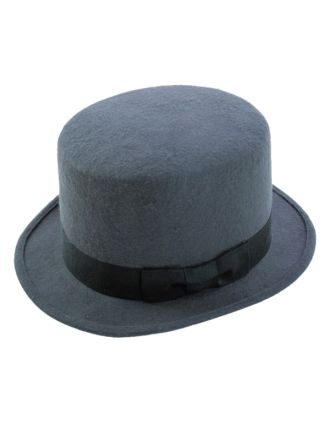 Plain Grey With Black Bow Tie Band Top Hat