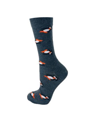 Penguins Design On Grey Ladies Ankle Socks