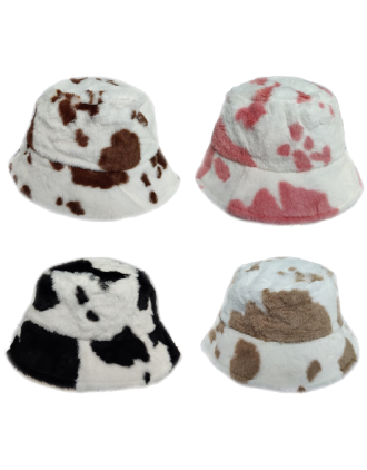 Assorted Roll Back Cow Print Bucket Hat