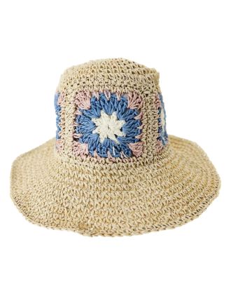 Sand-Blue Flower Crochet Hats