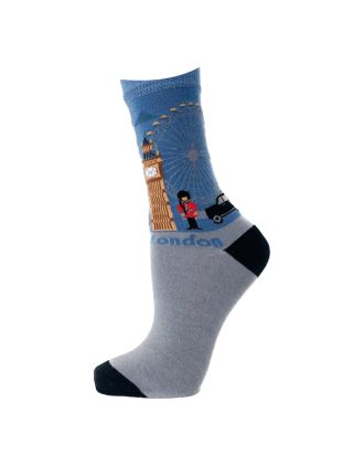 London Eye - Big Ben - Guard - Black Cap On Light Blue Woman Ankle Socks