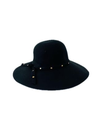 Adjustable Studded  Black Floppy Hat
