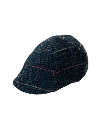 Blue Herringbone Six Panel Flat Cap