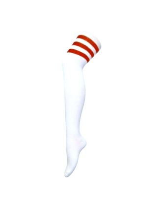Red Stripes On White Ladies Over The Knee Socks