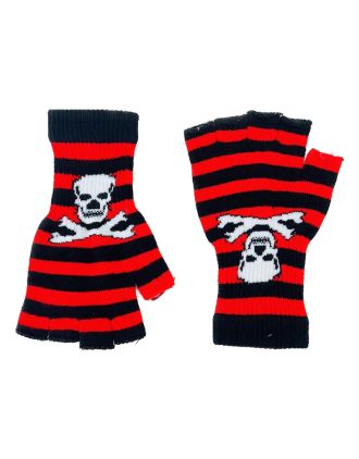 Black and Red Stripe White Skull Bones Gloves