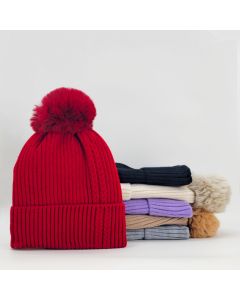 Assorted Colours Braid design beanies with Pom Pom